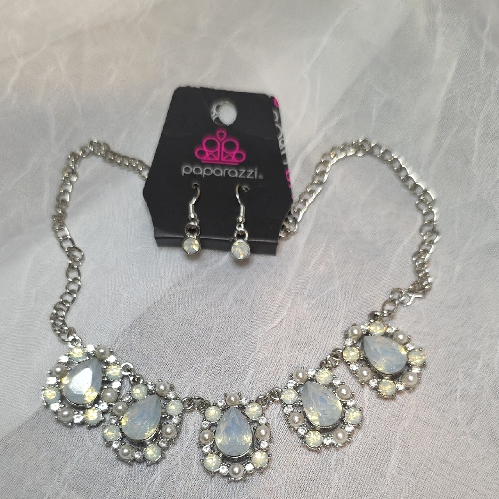 Paparazzi Silver Necklace with White Accents